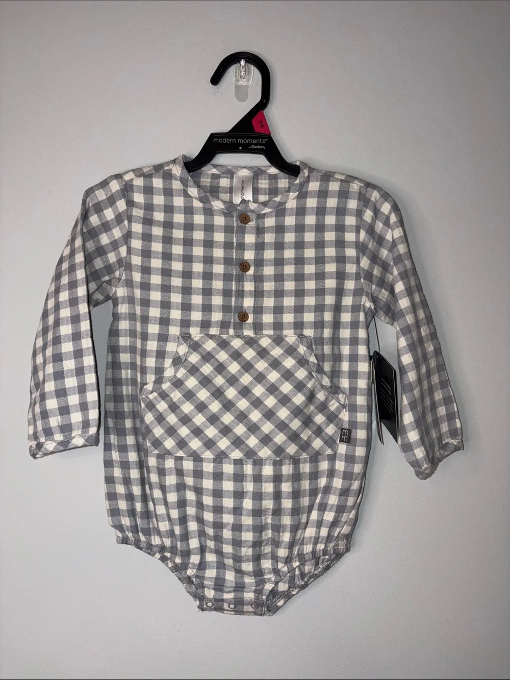 NWT Gray and White Gingham Baby Romper 18 Months
